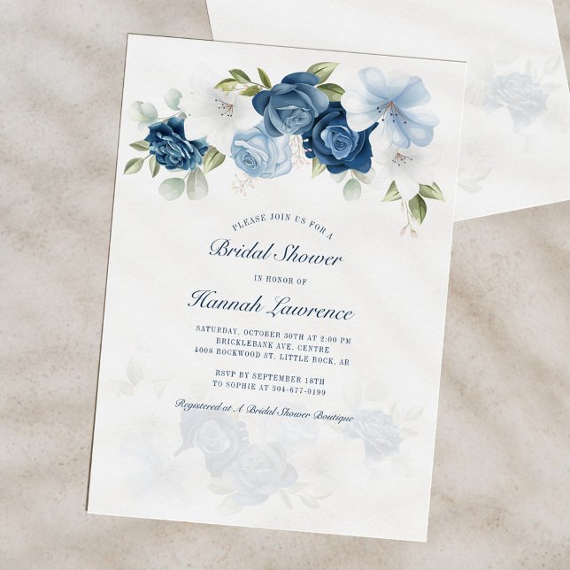 Invitation Fête des mariées florale moderne et élégante (Floral Dusty Blue Botanical Bloom Bridal Shower)