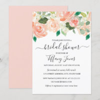 Fête des mariées florale moderne Peach Watercolor