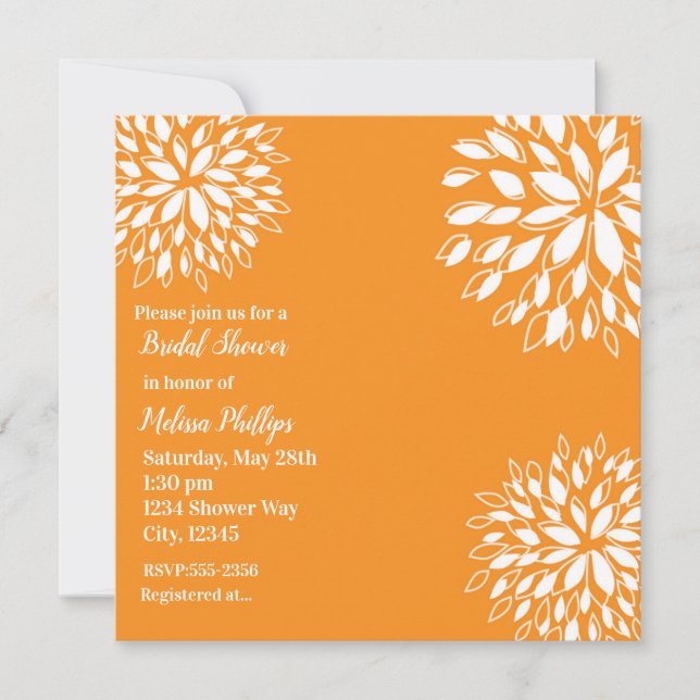 Invitation Fête des mariées Florale moderne printemps orange  (Devant)