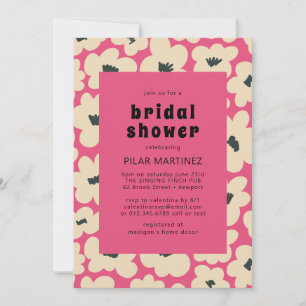 Invitation Fête des mariées florale noir noir rose rose retro