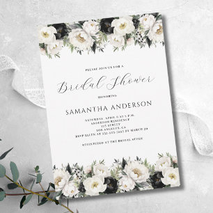 Invitation Fête des mariées florale noire blanche
