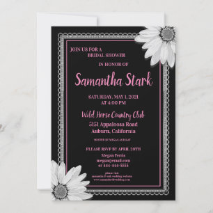 Invitation Fête des mariées florale noire et blanche