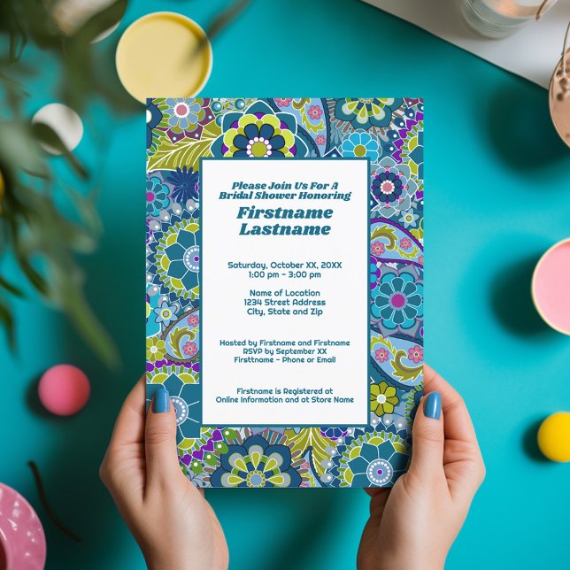 Invitation Fête des mariées florale ou partie d'engagement (Funky Floral Bridal Shower Invitation)