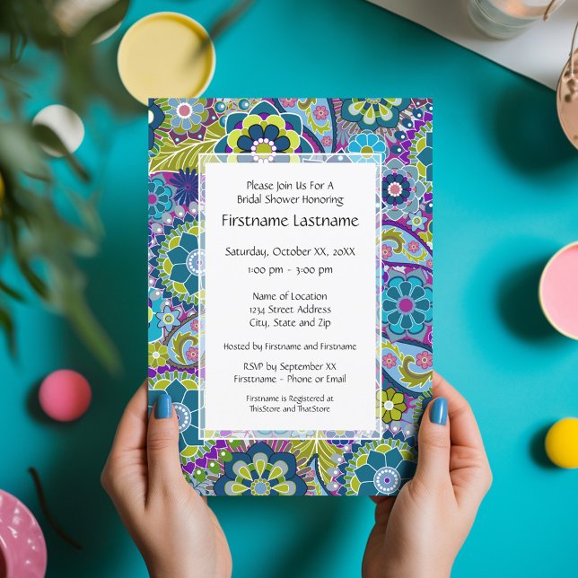 Invitation Fête des mariées florale ou partie d'engagement (Bridal Shower Invitation - Funky Floral)
