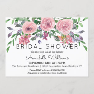 Invitation Fête des mariées florale Pastel rose simple et mod