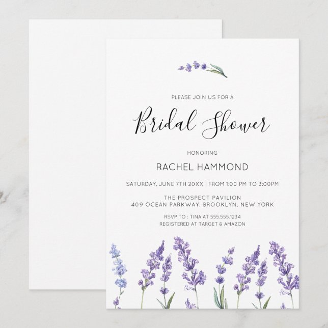 Invitation Fête des mariées florale pastel violet (Devant / Derrière)