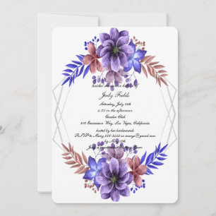 Invitation Fête des mariées Florale Purple Et Bleue Aquarelle