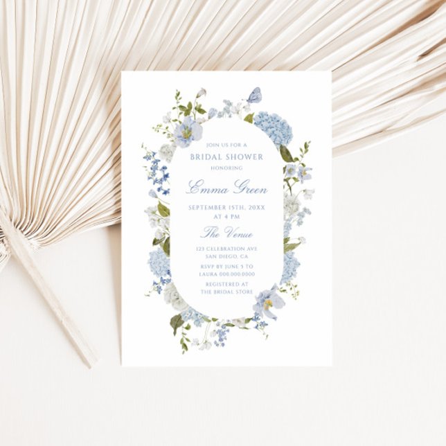 Invitation Fête des mariées florale romantique bleu doux (Créateur téléchargé)