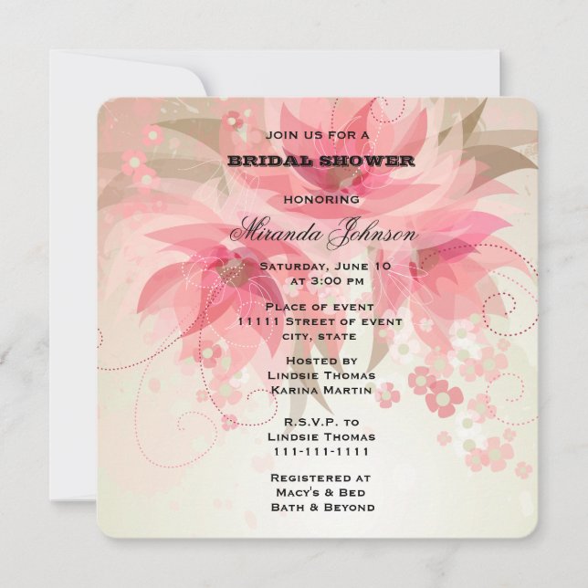 Invitation Fête des mariées florale rose Chic (Devant)