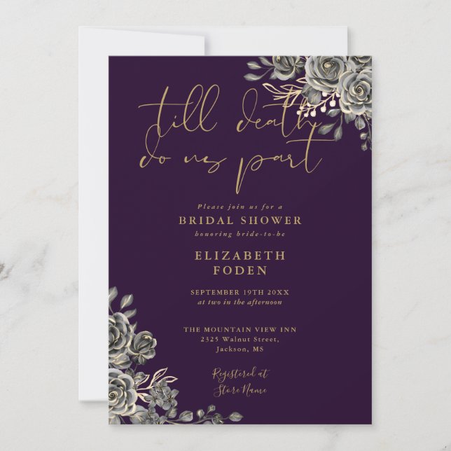 Invitation Fête des mariées Florale Rose De Gothique Violet E (Devant)