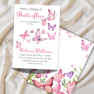 Invitation Fête des mariées florale rose de la vie des papill