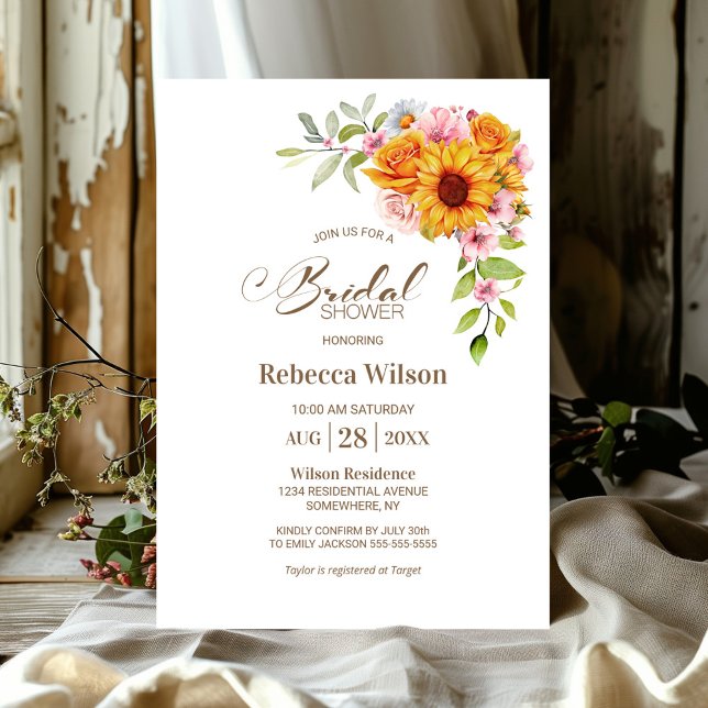 Invitation Fête des mariées florale Rose de tournesol (Créateur téléchargé)