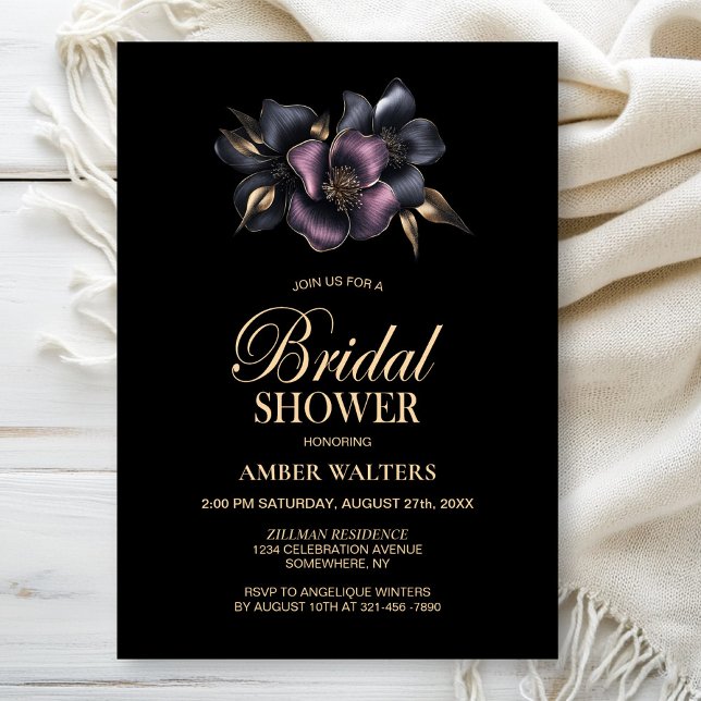 Invitation Fête des mariées florale rose et gris poussiéreux (Créateur téléchargé)