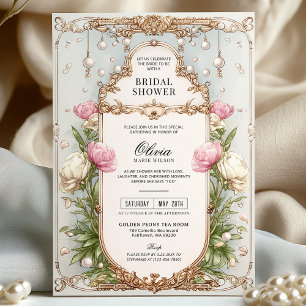 Invitation Fête des mariées florale rose et verte