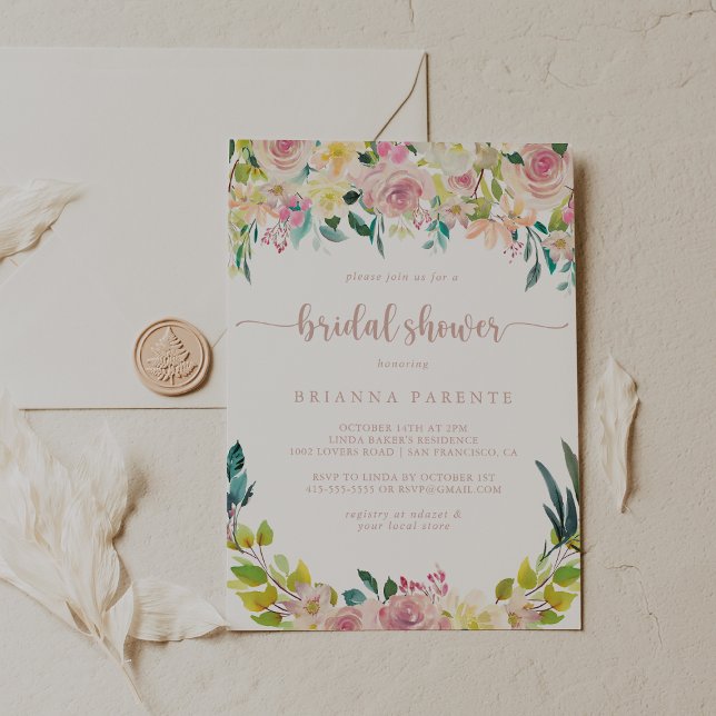 Invitation Fête des mariées florale rose Gold Spring (Créateur téléchargé)