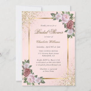 Invitation Fête des mariées florale rose or
