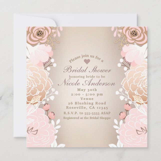 Invitation Fête des mariées Florale rose & or moderne N'impor (Devant)