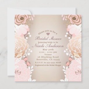 Invitation Fête des mariées Florale rose & or moderne N'impor