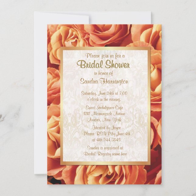 Invitation Fête des mariées Florale Rose orange (Devant)