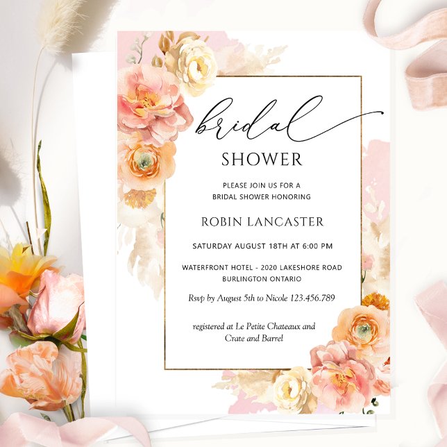 Invitation Fête des mariées florale rose pâle/Brunch (Créateur téléchargé)