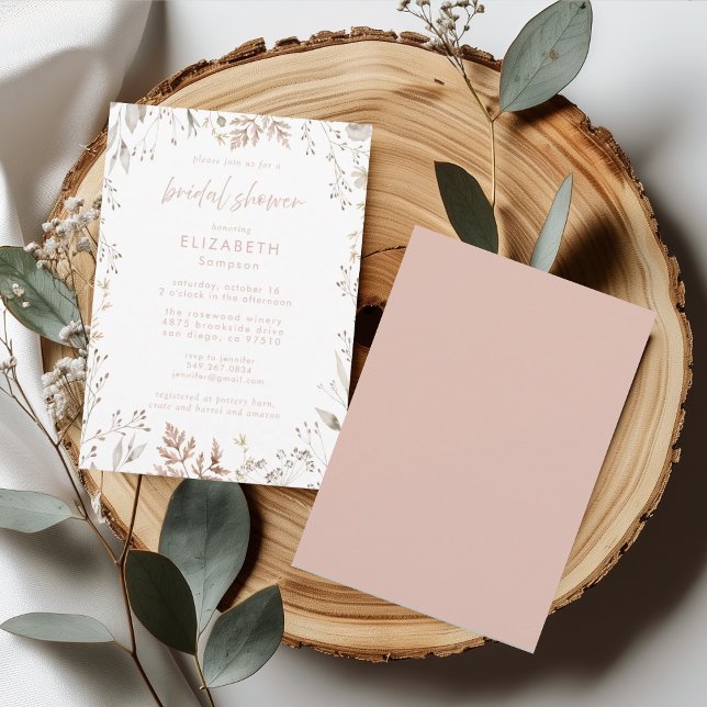 Invitation Fête des mariées florale rose pâle Chic Botanique (Créateur téléchargé)