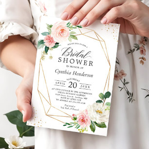 Invitation Fête des mariées florale rose rose bleu foncé mode