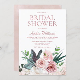 Invitation Fête des mariées florale Rose rose et poussiéreuse