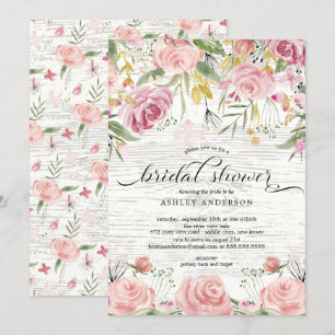 Invitation Fête des mariées florale rose rustique