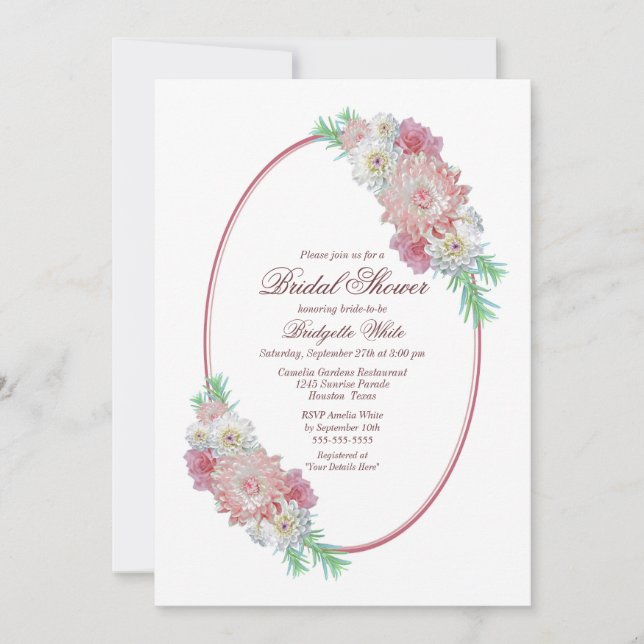 Invitation Fête des mariées florale rose rustique (Devant)