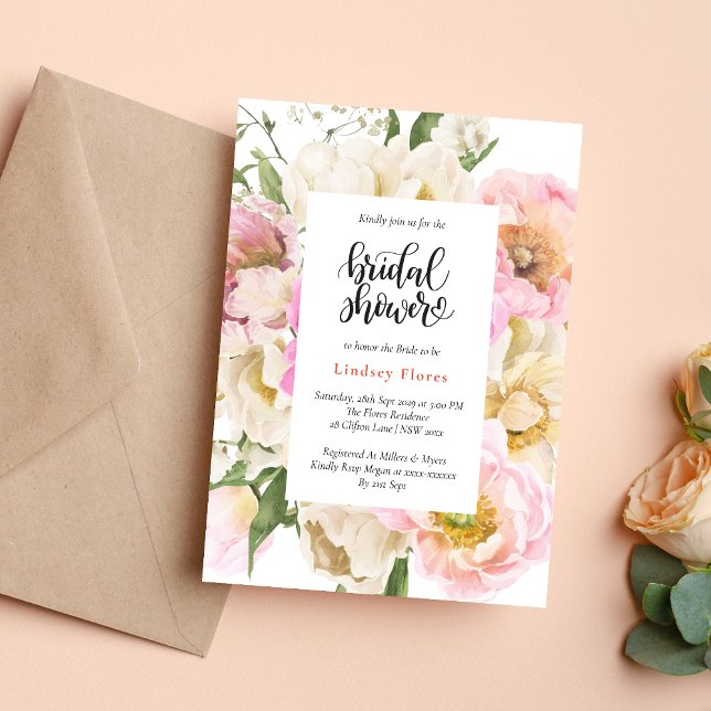 Invitation Fête des mariées Florale rose rustique (Créateur téléchargé)