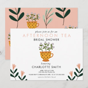 Invitation Fête des mariées florale rose thé après-midi