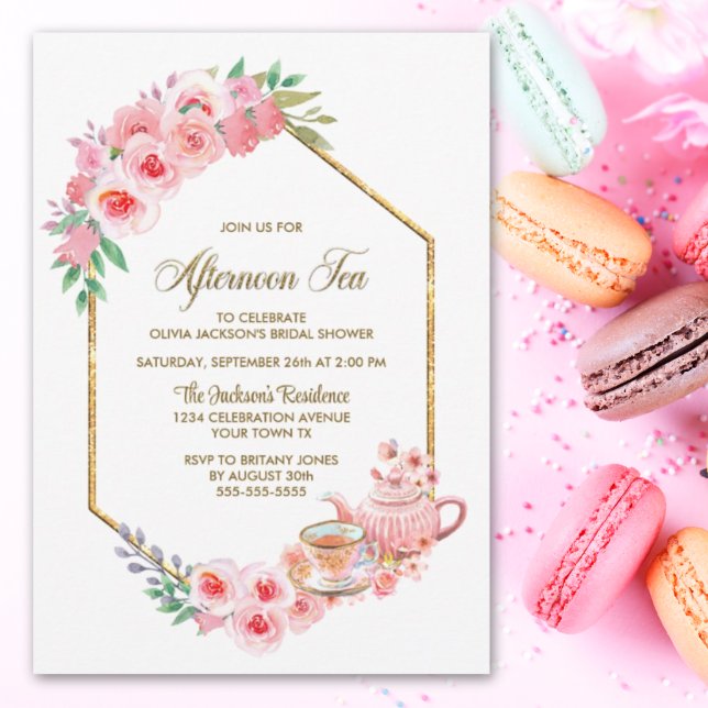 Invitation Fête des mariées Florale rose Thé de l'après-midi (Créateur téléchargé)