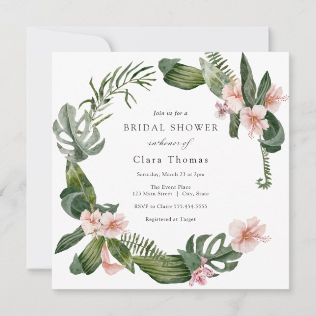 Invitation Fête des mariées florale rose tropicale (Devant)