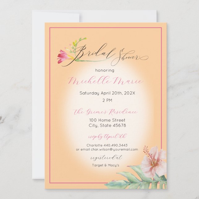 Invitation Fête des mariées florale rose tropicale (Devant)