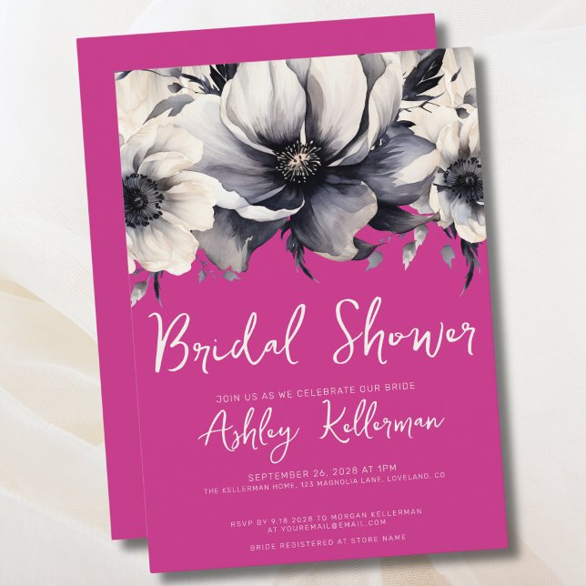 Invitation Fête des mariées florale rose vif (Watercolor Floral Bright Pink Bridal Shower Invitation)