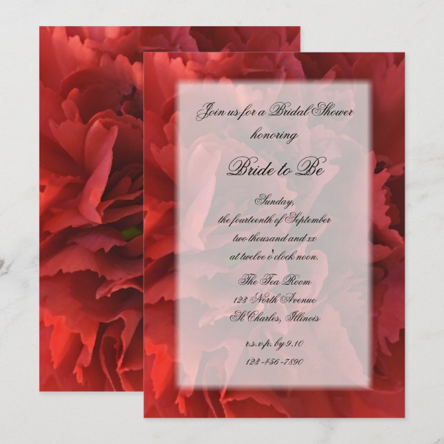 Invitation Fête des mariées Florale rouge (Devant / Derrière)