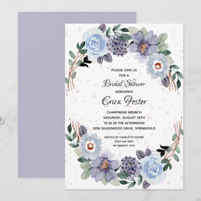 Invitation Fête des mariées florale rustique (Devant / Derrière)