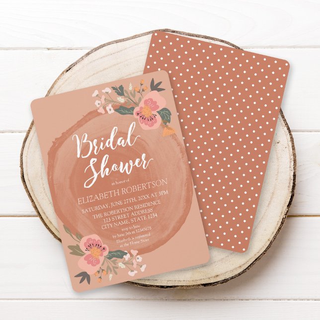 Invitation Fête des mariées Florale rustique en bois Brown (Créateur téléchargé)