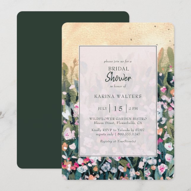 Invitation Fête des mariées florale Rustique Fleur sauvage pe (Devant / Derrière)