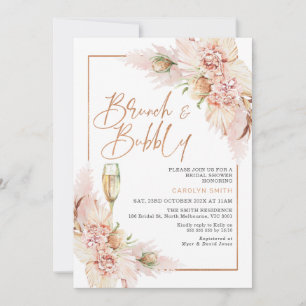 Invitation Fête des mariées florale sèche rose or Boho