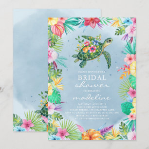 Invitation Fête des mariées florale tropicale de la tortue de