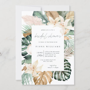 Invitation Fête des mariées florale tropicale d'or