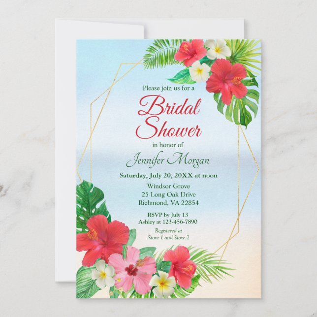 Invitation Fête des mariées florale tropicale géométrique (Devant)