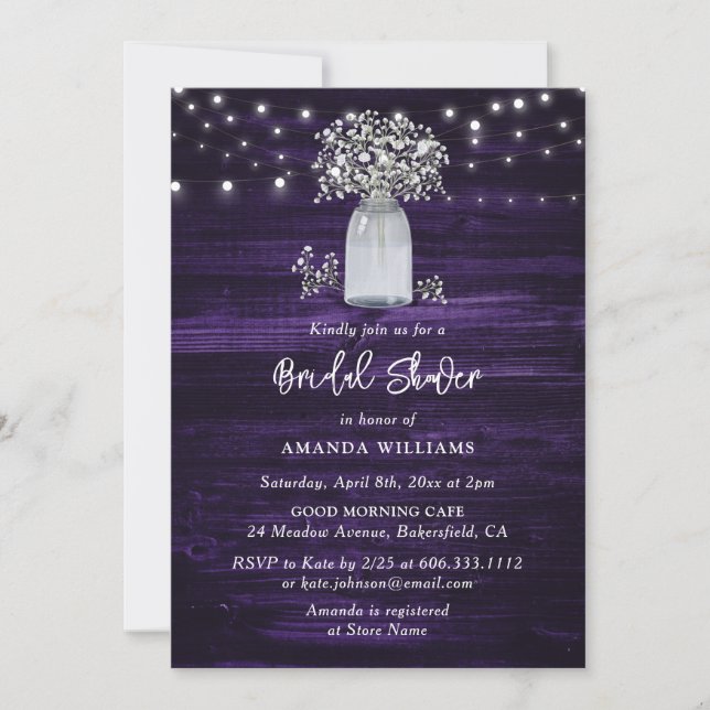 Invitation Fête des mariées florale violet rustique (Devant)