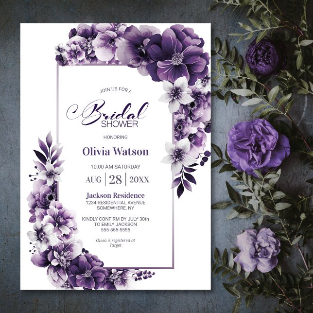 Invitation Fête des mariées florale violet rustique (Créateur téléchargé)
