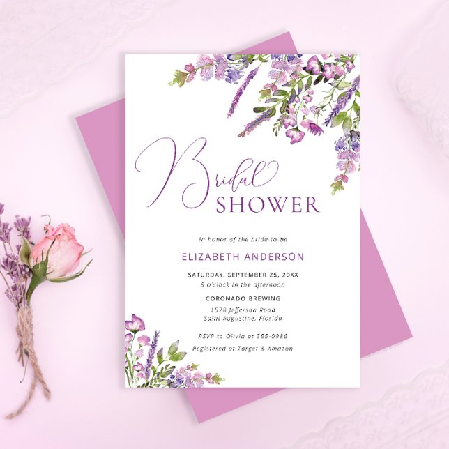 Invitation Fête des mariées florale violet rustique Lilac (Créateur téléchargé)