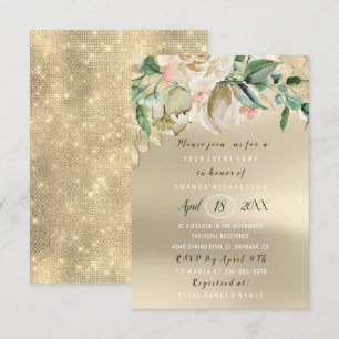 Invitation Fête des mariées Flower Brunch Ivory Green Gold Ro