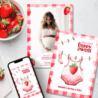 Invitation Fête des mariées fraise rose rouge En vichy sucré