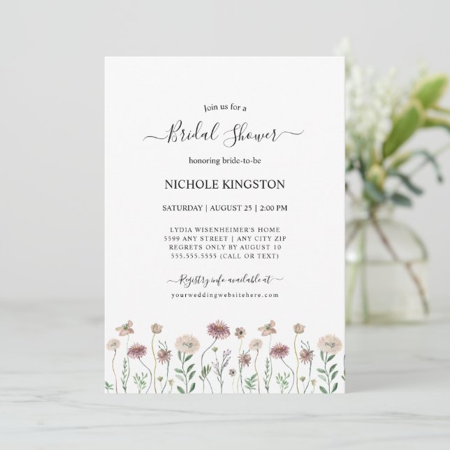 Invitation Fête des mariées frontalière Fleur sauvage simple  (Debout devant)
