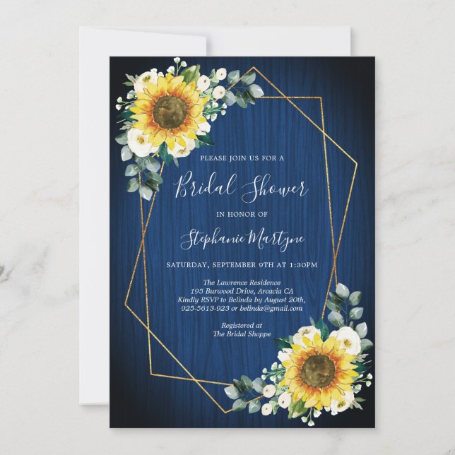 Invitation Fête des mariées géométrique bleu de la marine des (Devant)